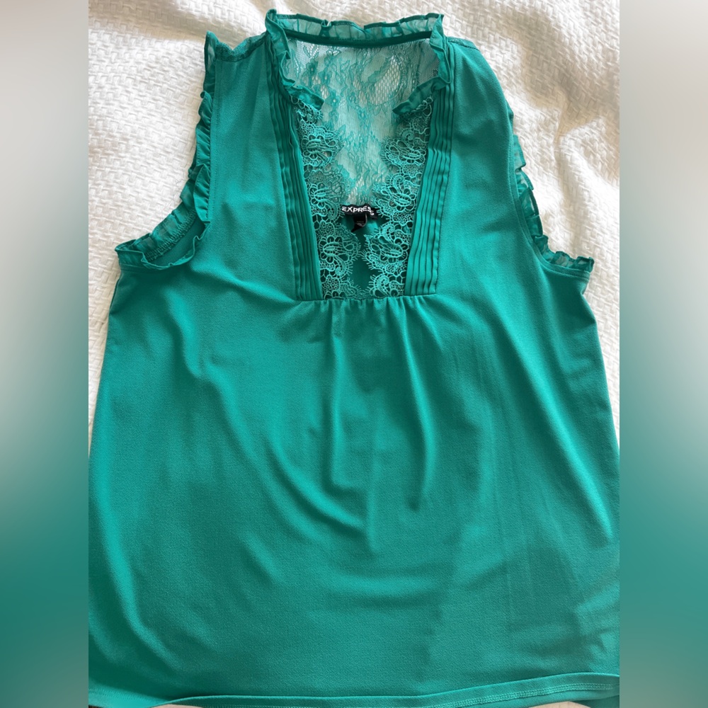 Express Green Lace Detail Blouse Small